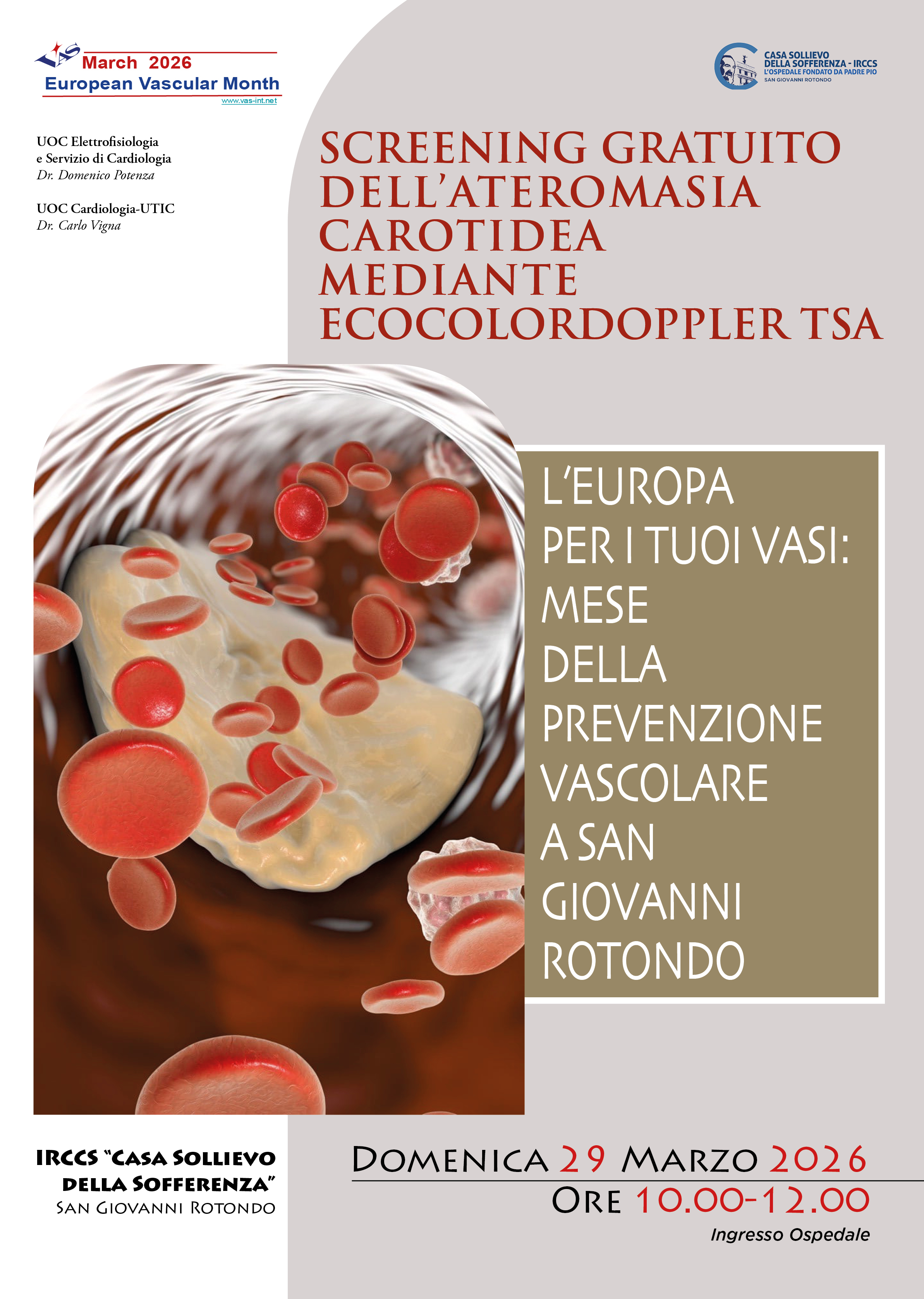 L’EUROPA PER I TUOI VASI: MESE DELLA PREVENZIONE VASCOLARE A SAN GIOVANNI ROTONDO – SCREENING GRATUITO DELL’ATEROMASIA CAROTIDEA MEDIANTE ECOCOLORDOPPLER TSA